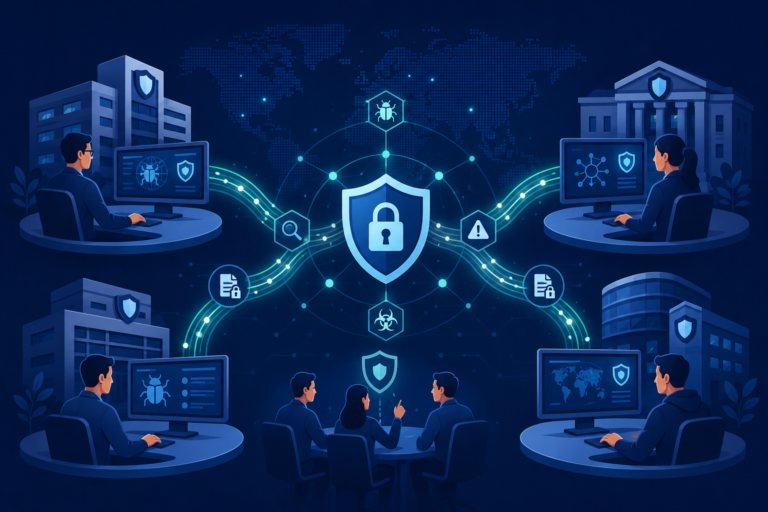 Threat intelligence sharing collaboration between cybersecurity teams for collective cyber defense