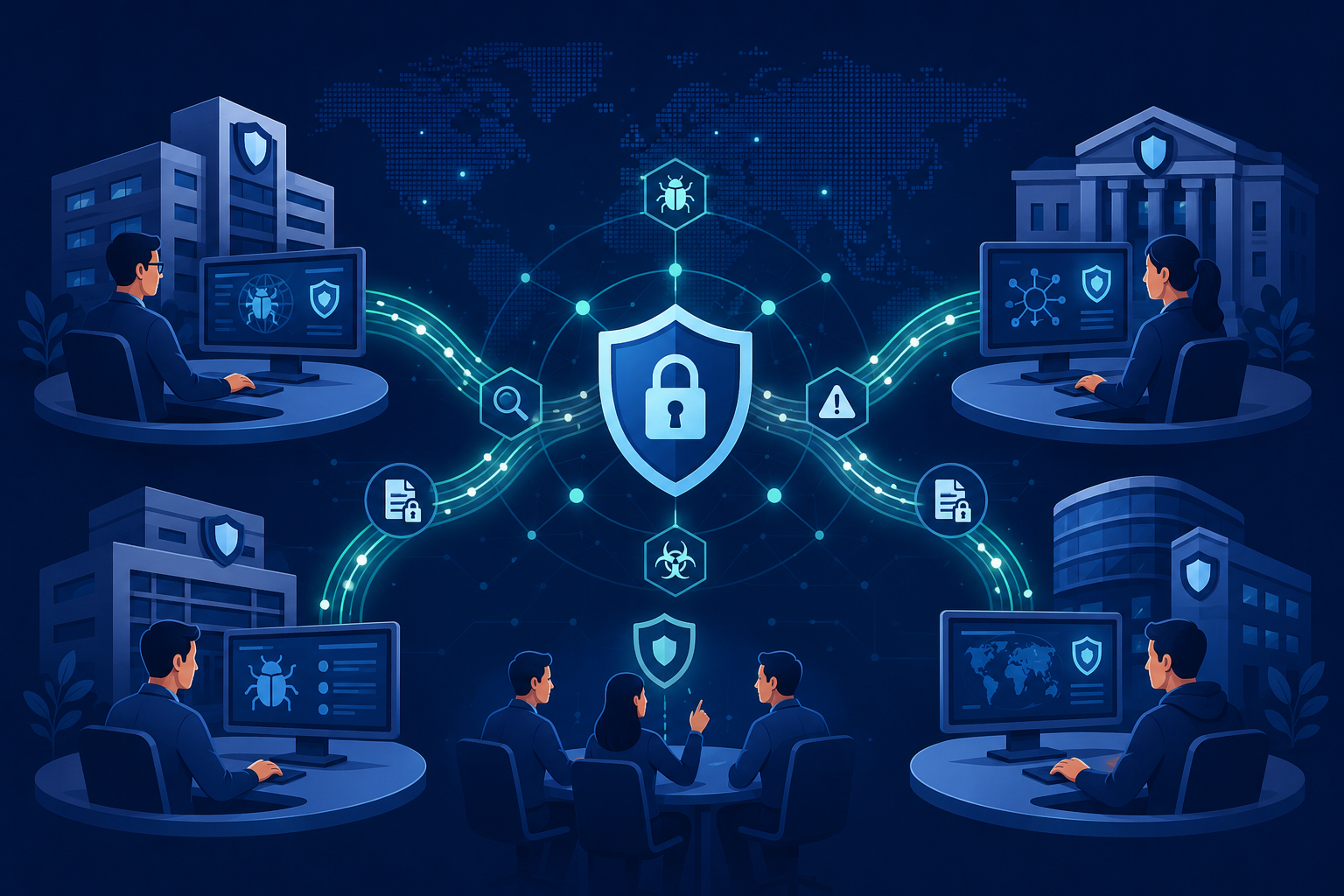 Threat intelligence sharing collaboration between cybersecurity teams for collective cyber defense