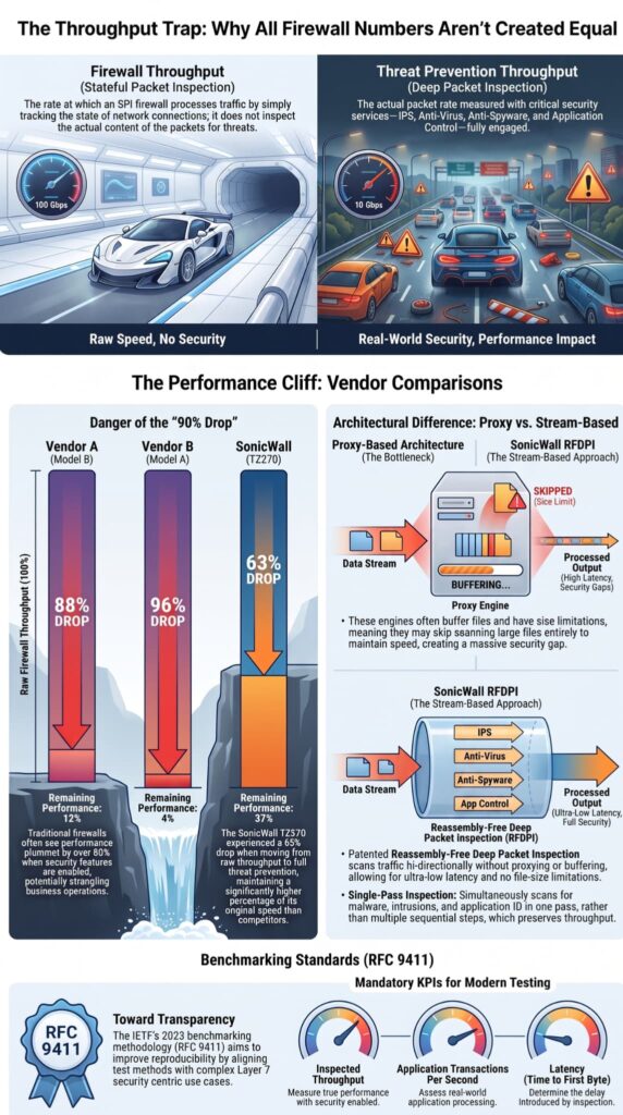 MSSP Firewall Technology Options compared through stateful inspection speed versus real-world deep packet inspection performance