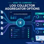 Diagram comparing Log Collector Aggregator Options across scalability, security, reliability, and cost efficiency factors.