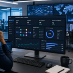 Security automation platform selection dashboard reviewed by a cybersecurity architect in a modern SOC. 