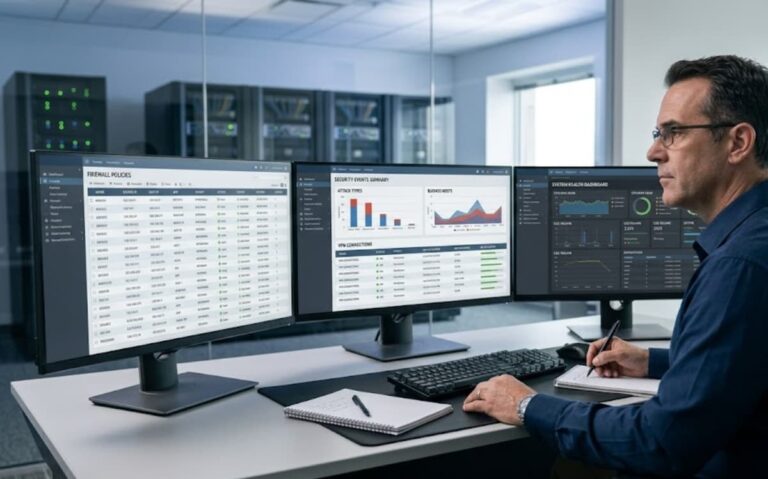 Analyst monitors firewall policies and VPN activity through a cisco asa firewall management service