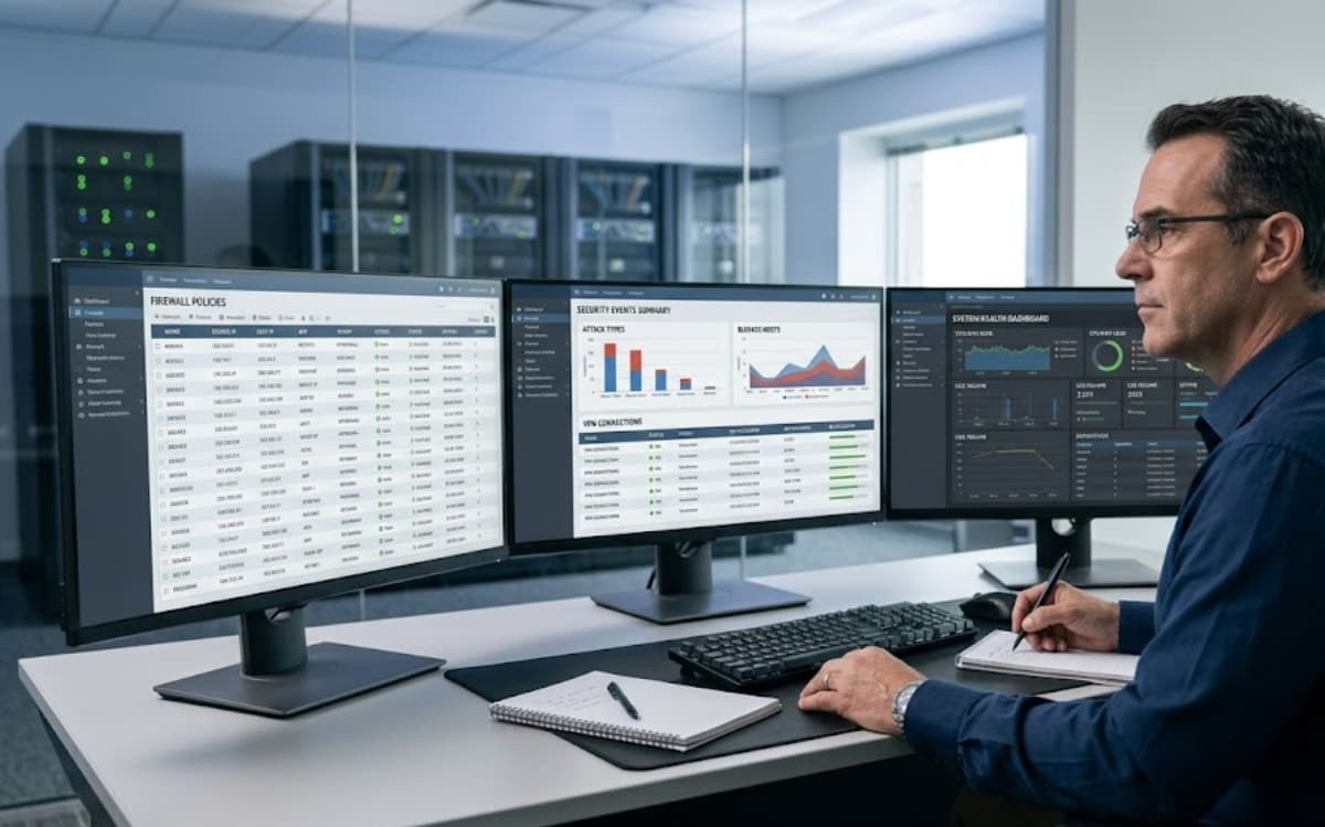Analyst monitors firewall policies and VPN activity through a cisco asa firewall management service