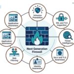 Next generation firewall feature comparison illustrated through a circular diagram of core security capabilities