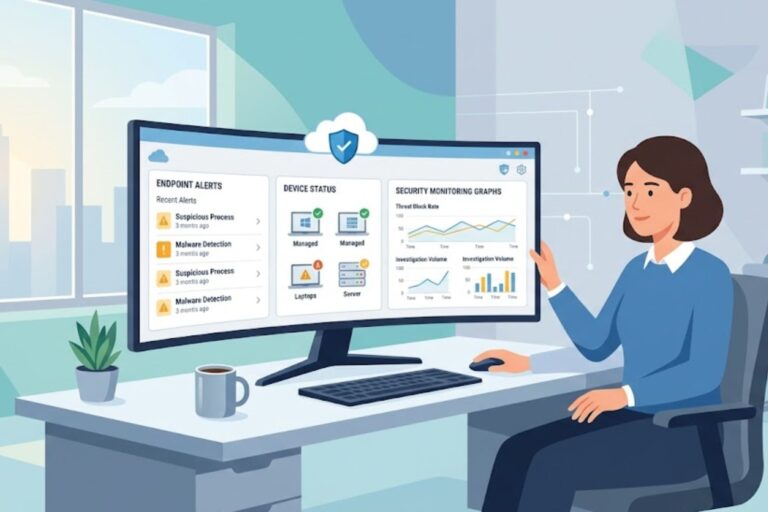 Analyst reviewing endpoint alerts, illustrating microsoft defender for endpoint managed service dashboard