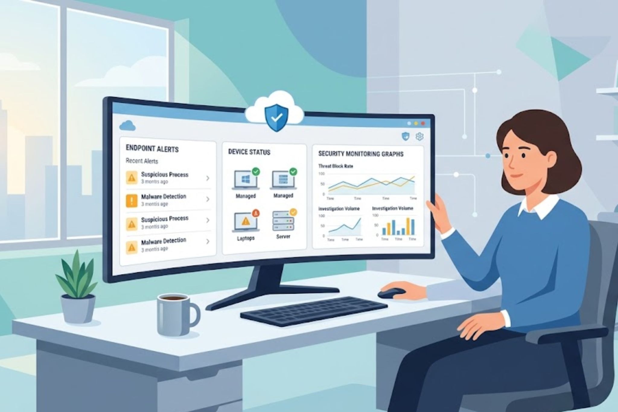 Analyst reviewing endpoint alerts, illustrating microsoft defender for endpoint managed service dashboard
