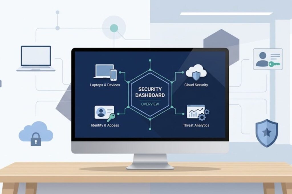 Dashboard mapping devices and cloud security under microsoft defender for endpoint managed service