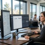 Analyst reviewing dashboards while evaluating endpoint security tools in California office.
