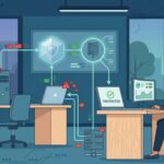 Illustration of edr deployment management challenges in an office facing active threats.