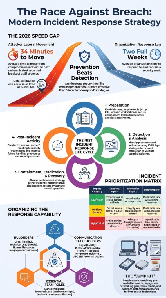 Infographic mapping endpoint visibility response capabilities through the NIST incident lifecycle.