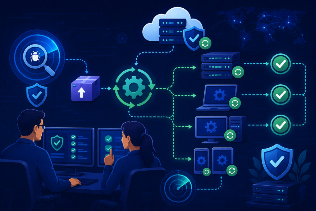 Integrating scanners patch management for automated patch deployment and vulnerability remediation validation