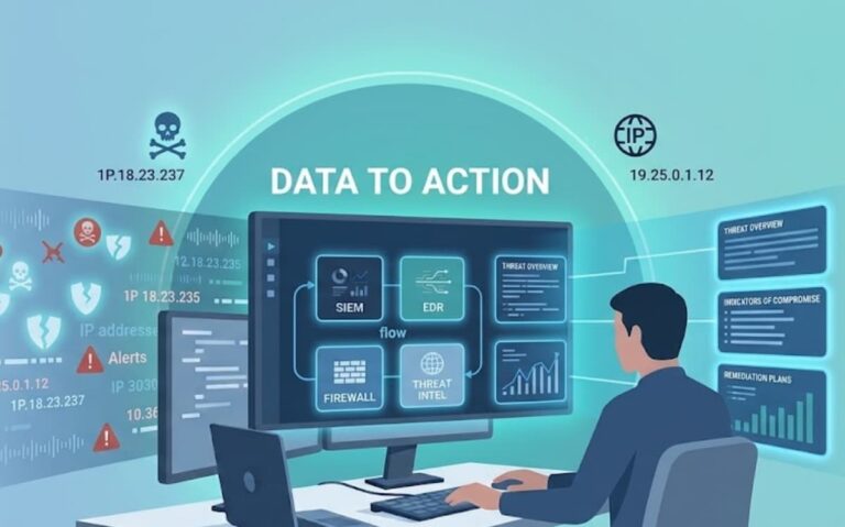 Illustration of managing threat data iocs tip by turning security signals into direct action.