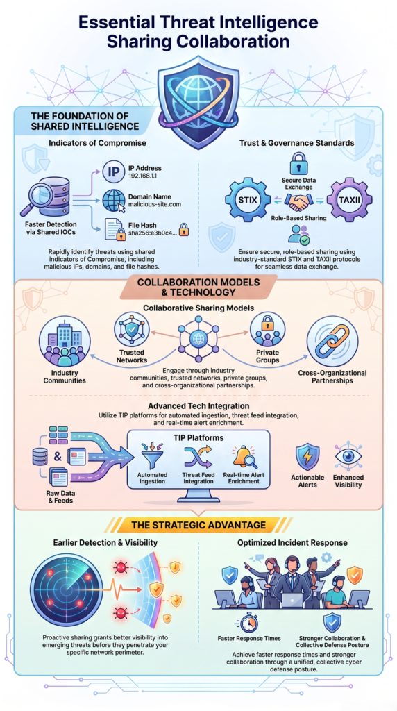 Threat intelligence sharing collaboration enables secure threat exchange and stronger cyber defense teams.