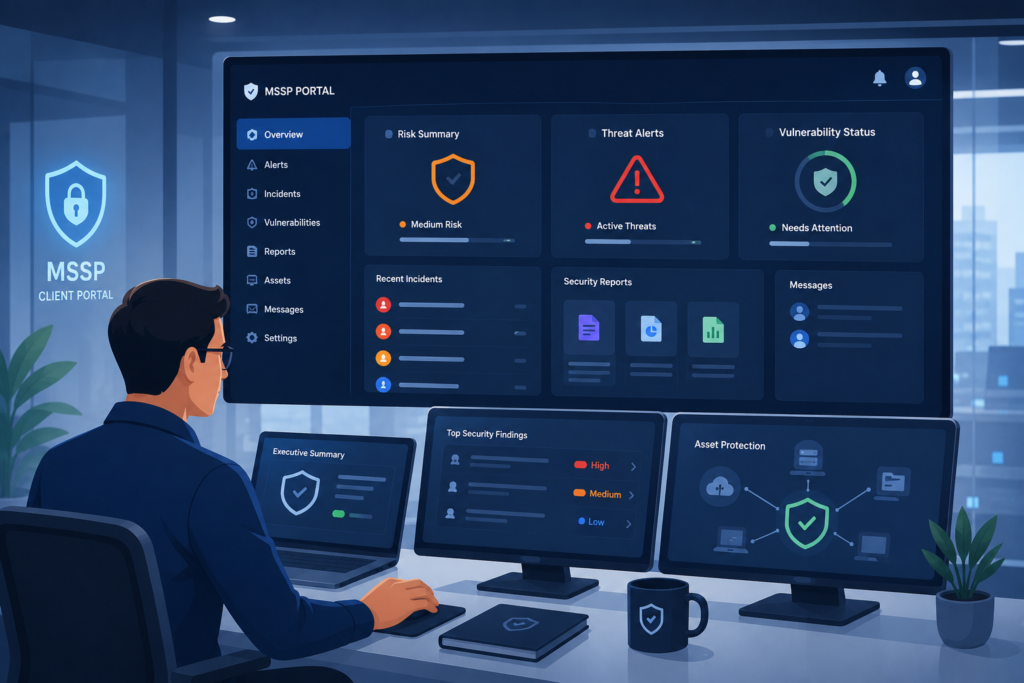 MSSP client portal user experience for accessing security reports and improving threat visibility