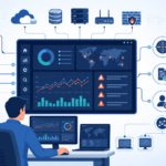 Security analyst reviewing mssp technology stack siem choice dashboard with threat maps and alerts