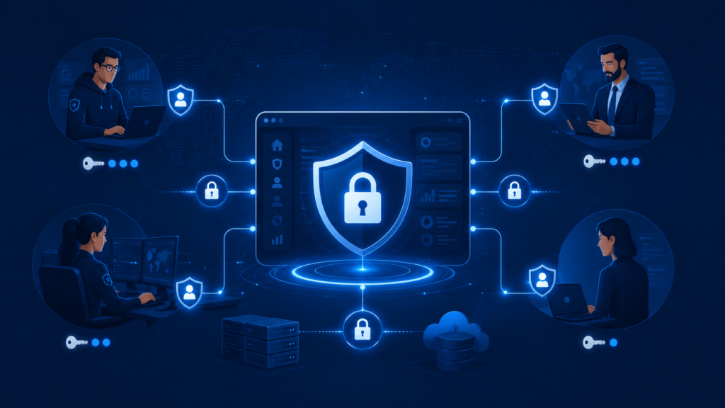 Role-based access control in a secure access MSSP client portal managing user permissions and secure visibility