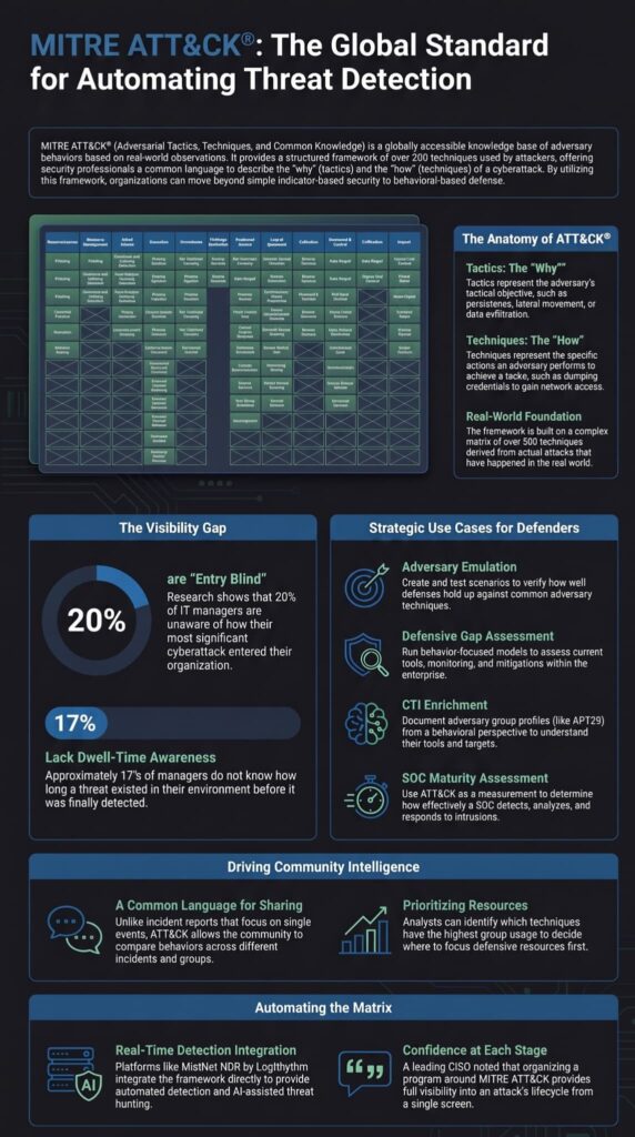 Infographic on improving threat hunting tip using the MITRE ATT&CK behavioral framework.