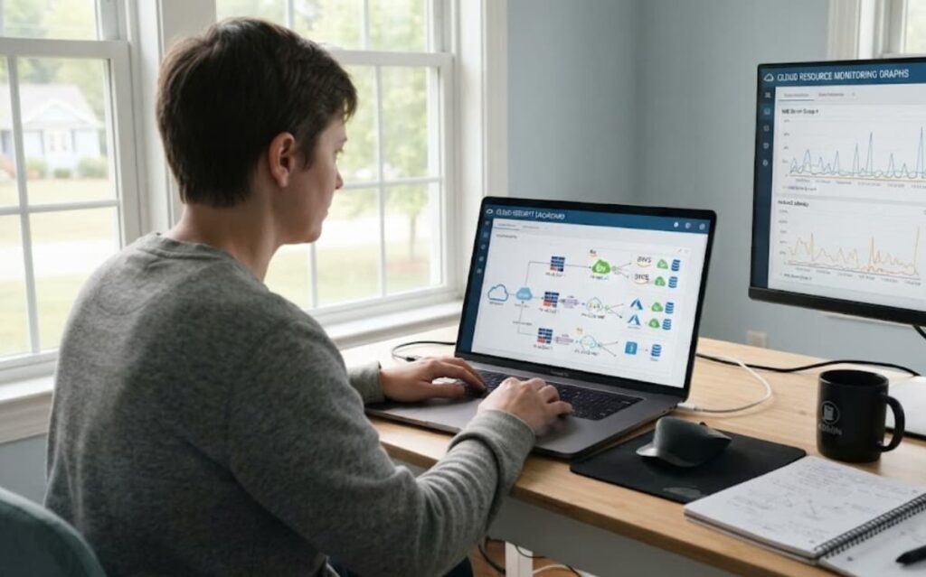 Remote analyst assessing MSSP Firewall Technology Options through cloud security monitoring dashboards