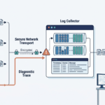Troubleshooting log collection issues using a diagnostic trace from cloud and server logs to storage.