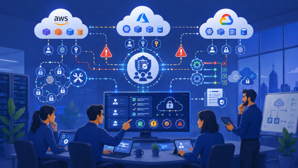 Challenges managing multi cloud security governance with IAM controls, security policies, compliance, and risk management 