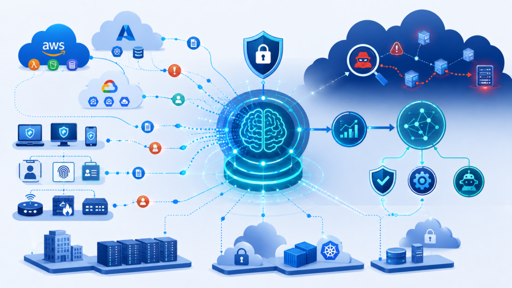 Cloud native SIEM SOAR capabilities using AI analytics and security event correlation for cloud threat detection