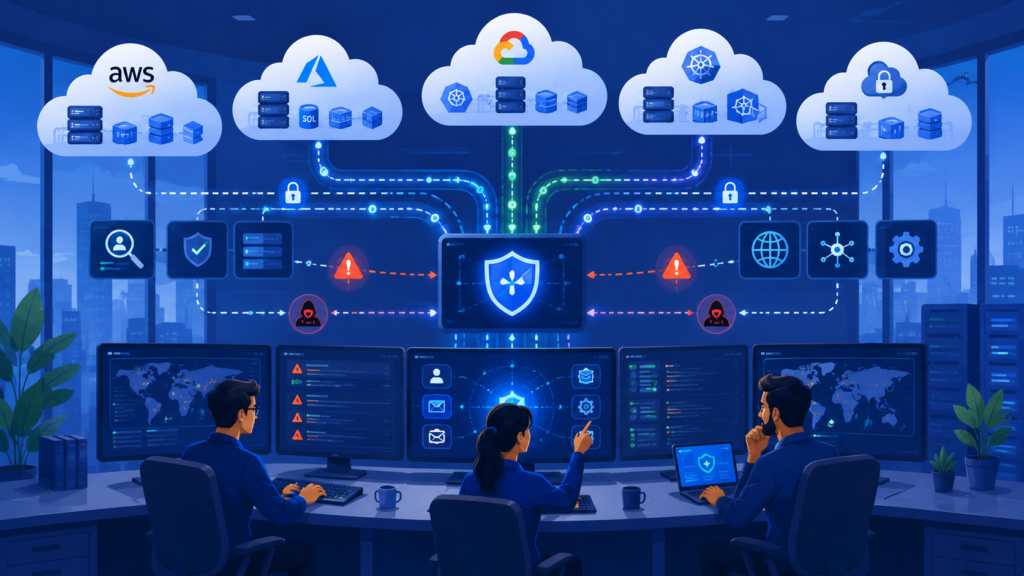 Challenges managing multi cloud security visibility through centralized monitoring, secure log aggregation, and cloud security operations 