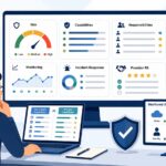 Analyst using an outsourced security needs evaluation guide to compare risk, capabilities, and provider fit on dashboards.