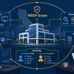 Diagram illustrating scoping managed security services California across assets, data, response, and evidence ownership.