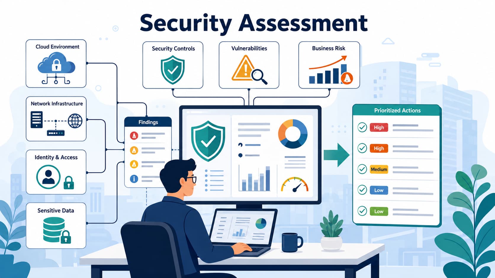 A security assessment expert California reviews cloud, network, identity, and data findings to prioritize security risks.