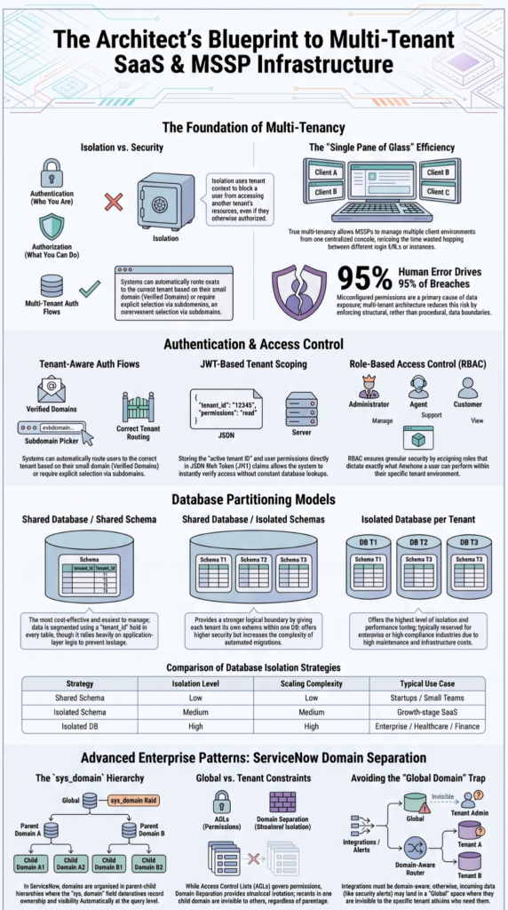 Infographic showing how to integrate mssp with servicenow jira through tenant isolation and access control layers. 