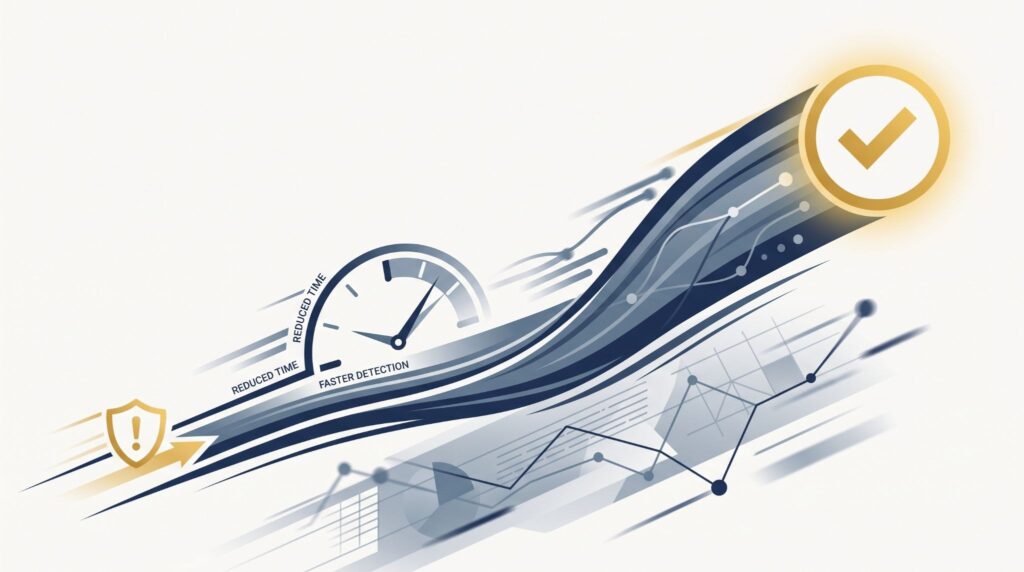Abstract illustration of benefits mssp ticketing integration, showing faster detection and reduced response time. 