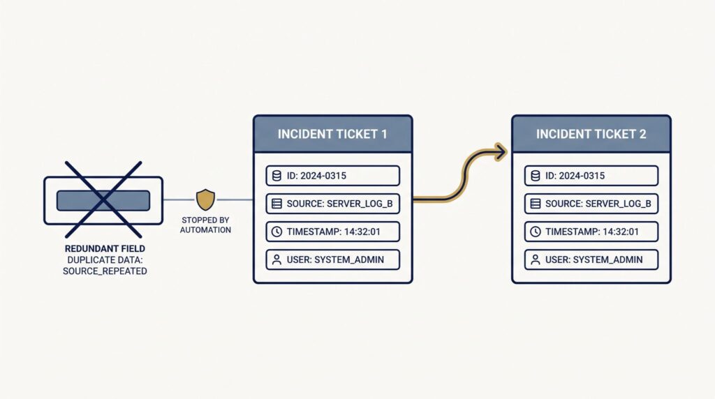 Diagram showing benefits mssp ticketing integration by automatically stopping duplicate incident tickets from repeating 
