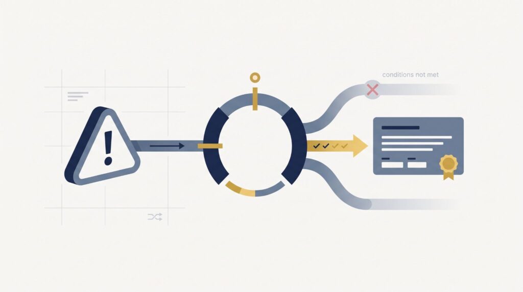 Flowchart automating ticket creation alerts, routing verified conditions into a finalized, approved document.