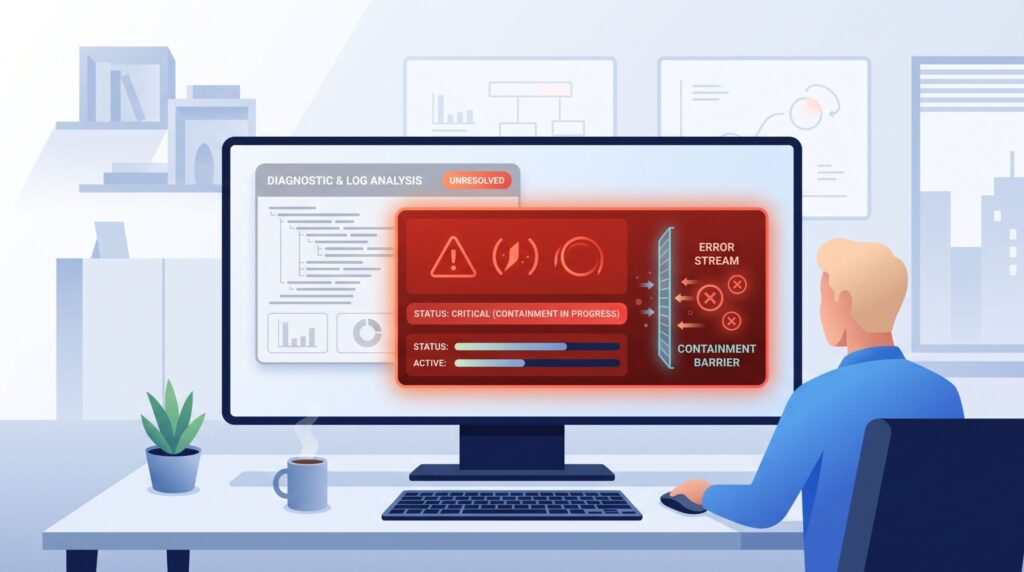 Analyst reviewing a critical alert dashboard with containment status, part of a streamlined incident management workflow.