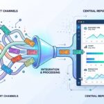 Email, chat, phone and social tickets funneling through ticketing integration into a central reporting dashboard 